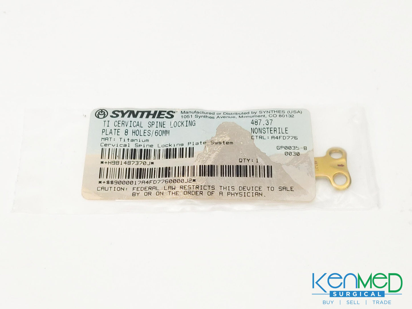 Synthes 487.37 TI Cervical Spine Locking Plate 8 Holes/60MM