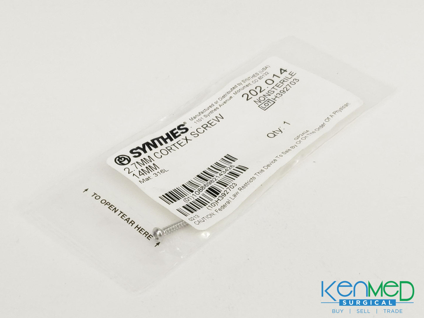 Synthes 202.014 2.7MM Cortex Screw 14MM