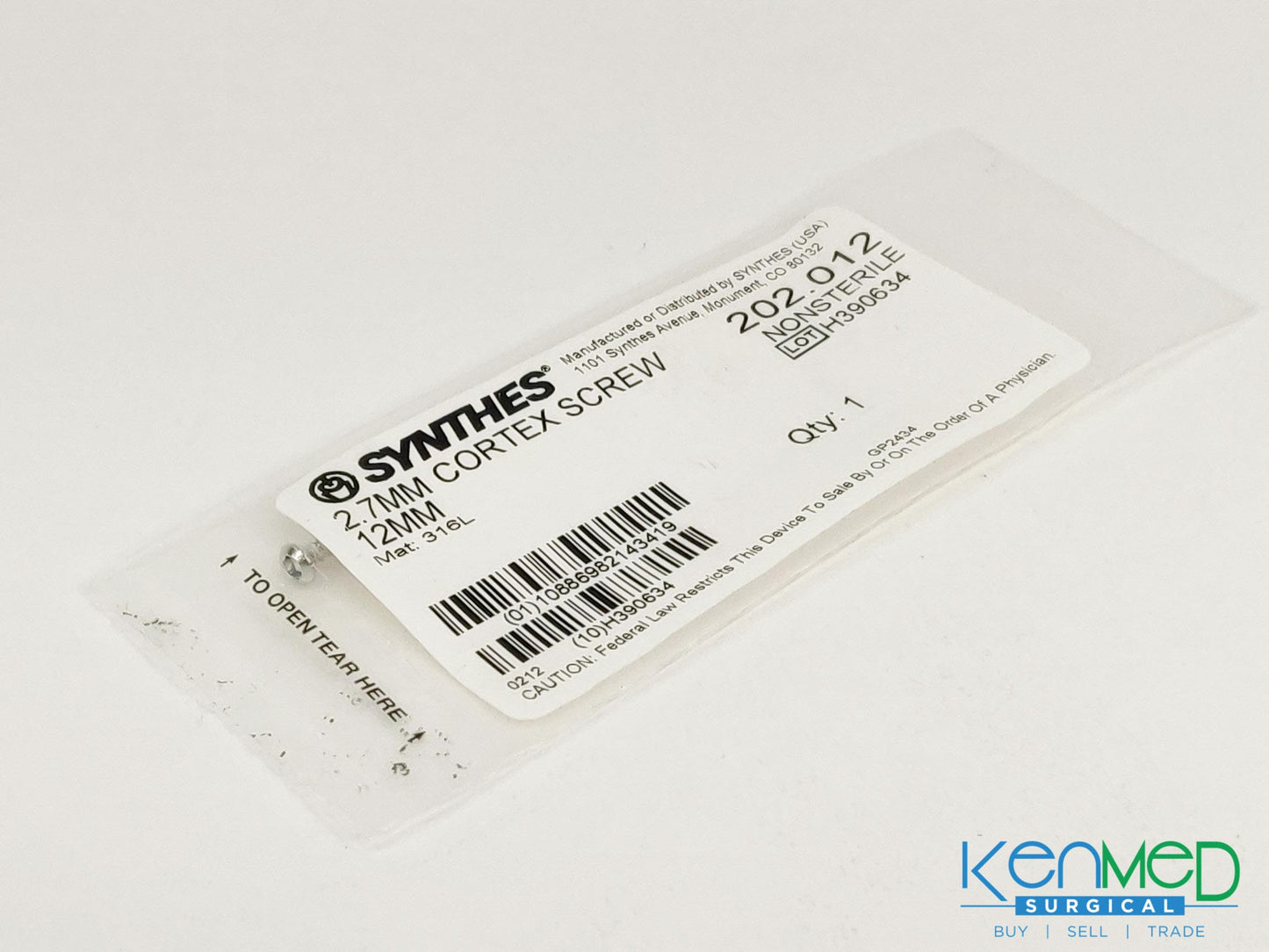 Synthes 202.012 2.7MM Cortex Screw 12MM