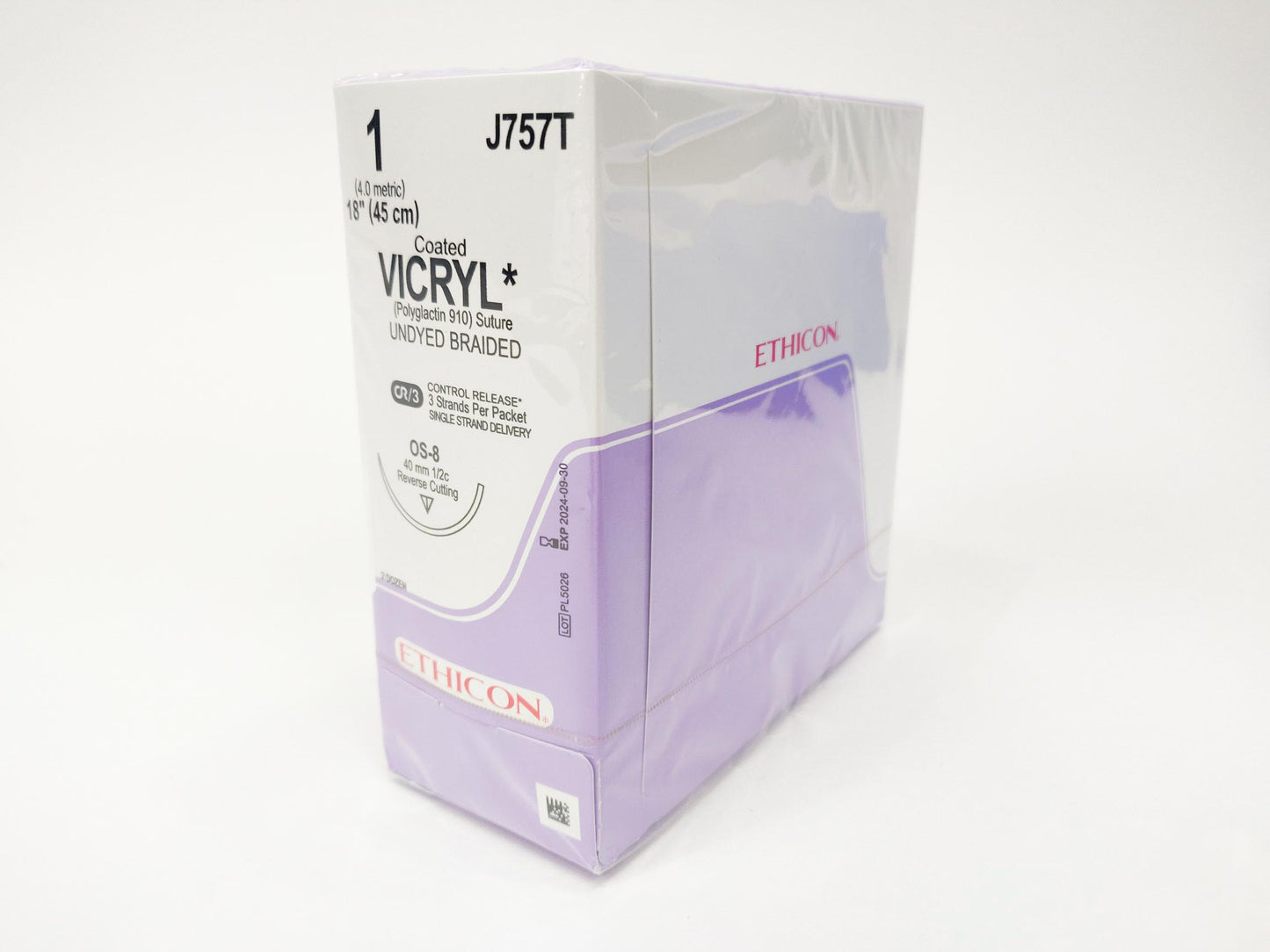 Ethicon J757T Coated Vicryl (Polyglactin 910) Suture Undyed Braided (EXP 09-30-2024)