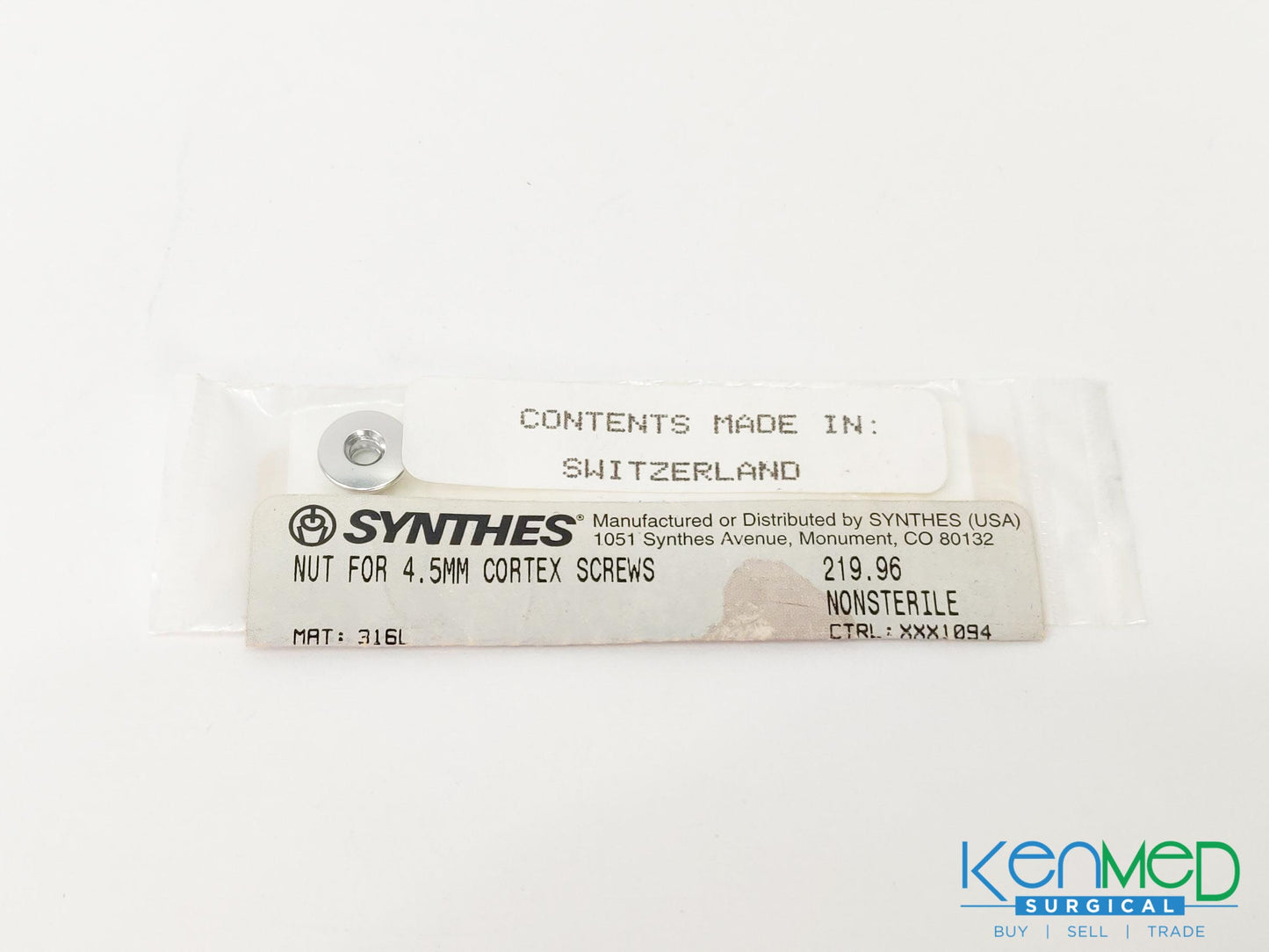 Synthes 219.96 Nut for 4.5MM Cortex Screws