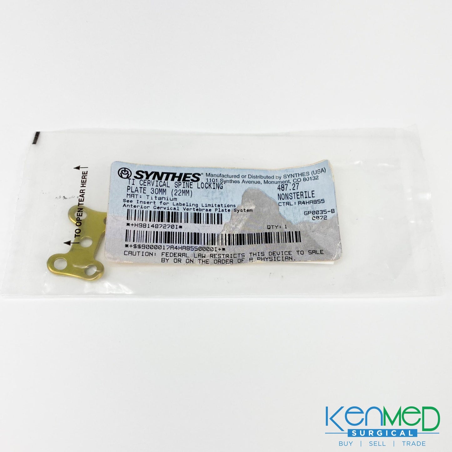 Synthes 487.27 TI Cervical Spine Locking Plate 30MM (22MM)