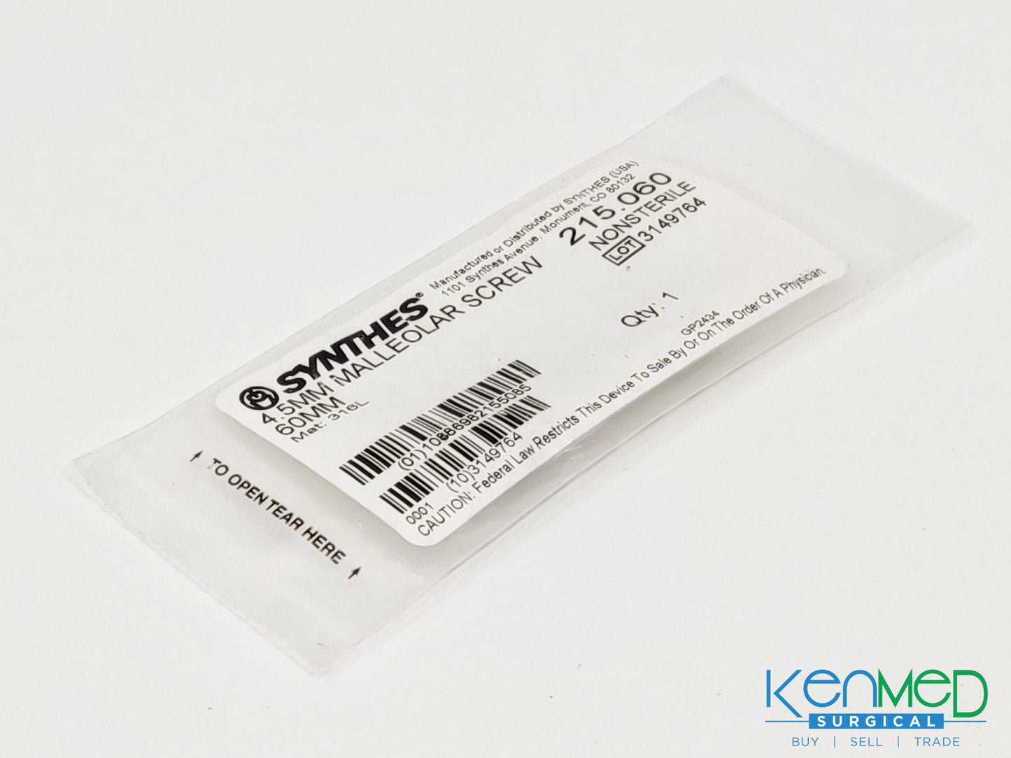 Synthes 215.060 4.5MM Malleolar Screw 60MM